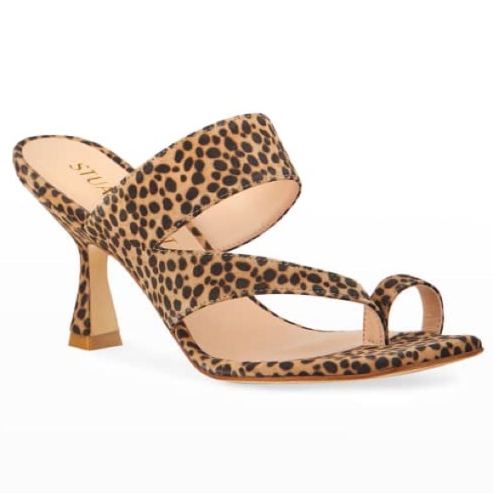 New Stuart Weitzman Lyla 75 cheetah print suede mule high-heel sandals size 8